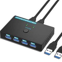 SGEYR USB 3.0 slēdzis 2 in 4 Out USB koplietošanas slēdzis USB 3.0 KVM slēdzis 2 datora daļām 4 USB printerim, tastatūrai, USB zibatmiņām, cietajiem diskiem, pelei, austiņām utt., ar 2 USB kabeļiem