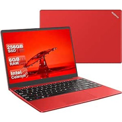 WOZIFAN 14 collu klēpjdators, 256 GB SSD, paplašināms līdz 1 TB, piezīmjdators, Intel, 6 GB RAM, 2.4G+5G WiFi, 1080p FHD, Bluetooth, USB, HDMI, ar bezvadu peli un vācu valodas tastatūras vāciņu, sarkans