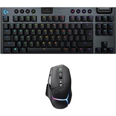 Logitech G G502 X Plus optiskā bezvadu spēļu pele un G915 TKL mehāniskā bezvadu spēļu tastatūra bez ciparu tastatūras — LIGHTSYNC RGB, Lightspeed — datori/piezīmjdatori, melna