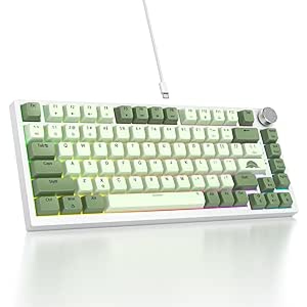 SOLIDEE 75% mehāniskā spēļu tastatūra, karsti maināma tastatūra ar sarkanu slēdzi, RGB fona apgaismojums, 82 taustiņu TKL tastatūra, PBT kompakta NKRO tastatūra ar skaļuma regulēšanu (82 matcha)