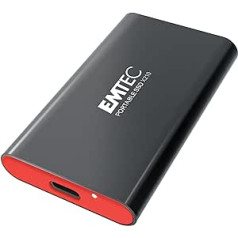 Emtec ārējais SSD X210 Elite 256 GB — SSD interfeiss USB-C 3.2 Gen2 — atpakaļ saderīgs ar USB 3.2 Gen1 un 2.0 — 3D NAND zibatmiņas tehnoloģija — USB-C 3.2 Gen2 līdz USB-A — iekļauts melns