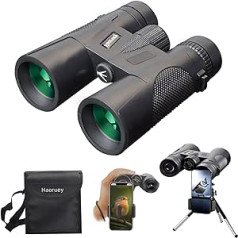 Binoculars Adult Compact 12 x 42 HD Waterproof Binoculars with Carrying Strap Smartphone Adapter and Telescopic Tripod High Performance Field Holder for Bird Watching Hunting Hiking Camping Travel