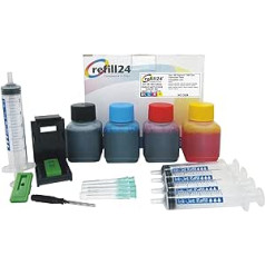 refill24 Uzpildes komplekts: Uzpildes tinte 200 ml Savietojams ar printeru kasetnēm Canon PG-540 CL-541, PG540 CL541 XL melns un krāsains + piederumi + instrukcijas (angļu valodā netiek garantēta), uzpilde