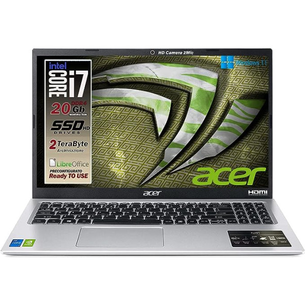 Acer Portable Laptop, Cpu Ryzen 5 3500U, 4 Cores up to 3.7GHz in B. mode, 12GB RAM, Pci Nvme 512GB, 15.6