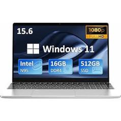Auusda Laptop Computer with 16GB DDR4 512GB NVMe SSD, 15.6 Inch FHD IPS LCD, Intel N95 Up to 3.4GHz with Fingerprint Unlock, Cooling Fan, Webcam, Dual Speakers, Mini HDMI, USB-A x 2, Windows 11 Pro
