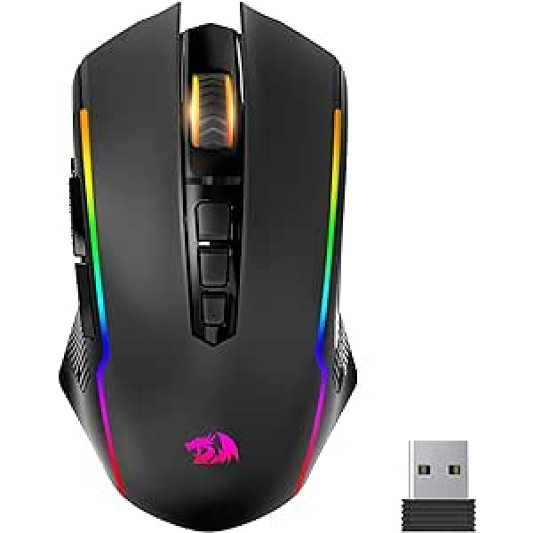 Redragon Gaming Mouse Wireless, RGB Rechargeable Gaming Mouse with 9 Macro Editing Programmable Buttons / 8000 DPI, Ergonomic Wireless Gaming Mouse, 70Hrs for PC/Mac Gamers