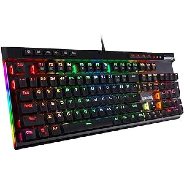 Redragon K580 VATA RGB LED brūna slēdža mehāniskā spēļu tastatūra, ASV izkārtojums ar fona apgaismojumu, 104 taustiņi, pretspoguļu novēršana ar makro taustiņiem un speciālām multivides vadības ierīcēm