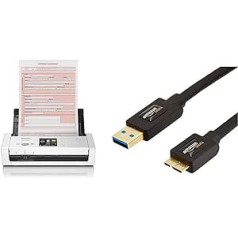 Brother ADS1700W mobilais skeneris ADS1700WUN1 A4/Dupleksais/WLAN/Krāsu & Amazon Basics USB 3.0 kabelis (no A-Male līdz Micro-B Male) 1,8m (atpakaļsaderība ar USB 2.0 un 1.1)