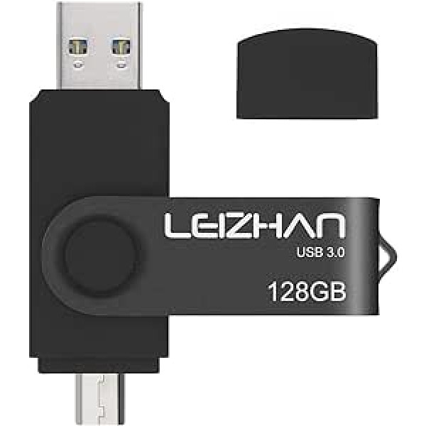 leizhan USB zibatmiņa 128 GB 3.0 mikro zibatmiņas disks ar Micro Memory Stick USB diska savienojumu Memory Stick Android viedtālruņa datoram (128 GB, melns)