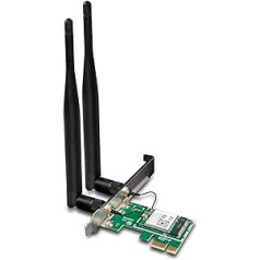 Tenda E12 WLAN karte divjoslu WLAN PCIe tīkla karte (AC1200 5GHz: 867MBit/s+2.4GHz: 300MBit/s) 2 noņemamas 5dBi antenas, WLAN karte personālajam datoram, WPA2, atbalsta Windows 10