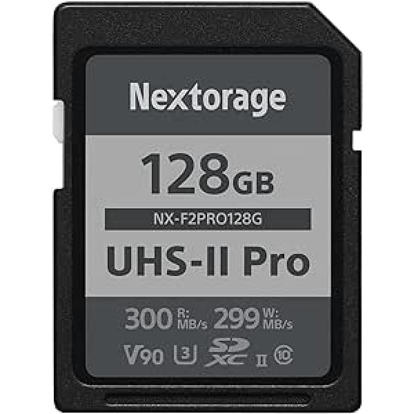 Nextorage Ultra Fast v90 UHS-II SD Card PRO, 128GB Max Write Speed 299MB/s, Max Read 300MB/s (SDXC UHS2 Memory Card NX-F2PRO)