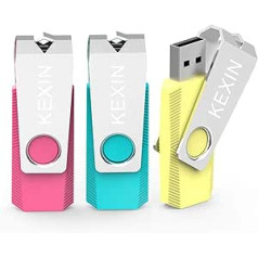 KEXIN USB zibatmiņa 128 GB 3 USB atmiņas karšu komplekts USB zibatmiņas diska datu krātuves dublējums datoram automašīnas televizoram (USB 64 GB, 3 pack, krāsains)