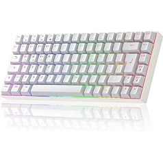 Newmen GM840 mehāniskā spēļu tastatūra, 2,4 G bezvadu/Bluetooth/USB C ar kabeli, 75% TKL tastatūra, QWERTZ izkārtojums, RGB apgaismojums, karstā maiņa, 84 taustiņi, mini tastatūra personālajam datoram/Win/Mac, brūns slēdzis, balts