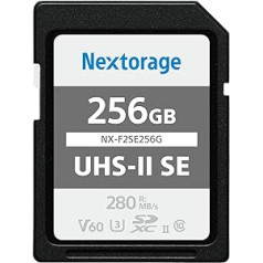 Nextorage 256 GB UHS-II V60 SDXC atmiņas karte — maksimālais lasīšanas ātrums 280 MB/s – 170 MB/s rakstīšanas ātrums (F2SE sērija)