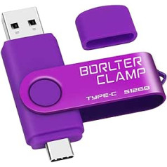 BorlterClamp Type C USB Stick 512 GB, 2 in 1 OTG Memory Stick USB 3.0 Double Port USB C Flash Drive for Android Smartphone Samsung S10/S9/S8, Huawei, Tablets and Computers (Purple)