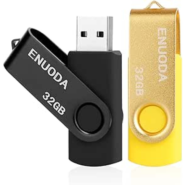 ENUODA USB zibatmiņas zibatmiņa 32 GB 2 pagriežama metāla daudzkrāsaina liela ātruma USB 2.0 zibatmiņas diska pakotne (melnzelts)