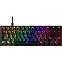 HyperX Alloy Origins 65 - mehāniskā spēļu tastatūra - īpaši kompakta 60% formas faktors - HyperX sarkans slēdzis (lineārs) - dubultā uzgaļa PBT taustiņu vāciņi - RGB LED fona apgaismojums