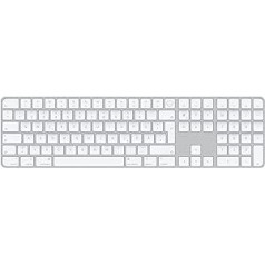 Apple Magic tastatūra ar Touch ID un ciparu tastatūru: Bluetooth, uzlādējama. Savietojams ar Mac Computers Chip; vācu, baltās atslēgas