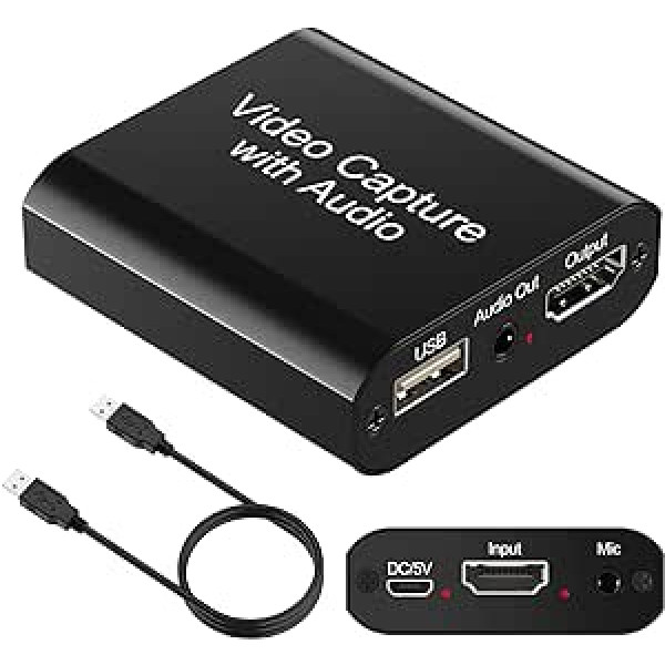 Rybozen audio video HDMI ierakstīšanas karte ar cilpu izeju, USB 2.0 4K HD 1080P 60 FPS HDMI videospēļu ierakstīšanas karte tiešraidei PS3 PS4 Xbox One DSLR videokameras darbības kamerai