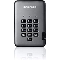 iStorage diskAshur PRO2 HDD 1 TB drošs cietais disks FIPS 2. līmeņa sertificēts ar paroli aizsargāts, putekļu/ūdens izturīgs. IS-DAP2-256-1000-CG