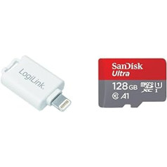 LogiLink AA0089 Card Reader for Micro SD for Devices with Lightning Connection - MFI Certified & SanDisk Ultra 128GB MicroSDXC Memory Card + SD Adapter with A1 App Performance up to 100 MB/s