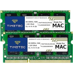 Timetec 16GB KIT (2x8GB) saderīgs ar Apple DDR3L 1600MHz operētājsistēmai Mac Book Pro (Anfang/Ende 2011, Mitte 2012), iMac (Mitte 2011, Ende 2012, Anfang/Ende 2013, 2014), 1,/022014. MAC-RAM