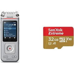 Philips VoiceTracer DVT4110 digitālais balss ierakstītājs lekcijām un intervijām, 8 GB un SanDisk Extreme microSDHC UHS-I atmiņas karte 32 GB + adapteris