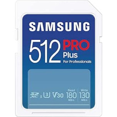 Samsung PRO Plus SD Card, 512GB, UHS-I U3, Full HD & 4K UHD, 180MB/s Read, 130MB/s Write, Memory Card for SLR Cameras and System Cameras, MB-SD512S/EU