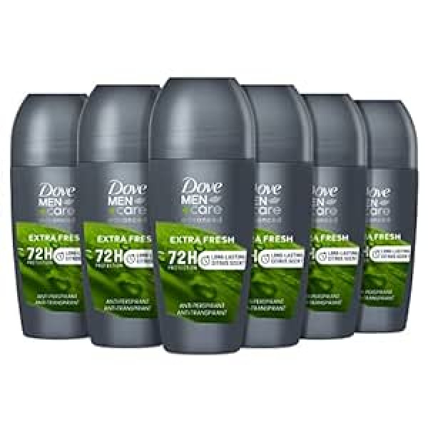 Dove Men+Care Roll-On Advanced Care īpaši svaigs dezodorants vīriešiem, pretsviedru līdzeklis, bez spirta, ar 1/4 mitrinātāja, aizsardzība līdz 72 stundām, iepakojums 6 x 50 ml