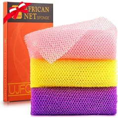 Ujfqbh 3 iepakojumu Āfrikas vannas sūklis African Mesh Bath Sponge pīlings dušas ķermeņa skruberis muguras skruberis ādai gludāks, ideāli piemērots ikdienas lietošanai (zils, melns, krēmkrāsas)