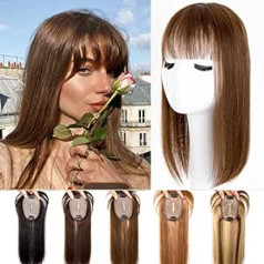 Originea Real Hair Topper Sievietēm, Retāki mati, 130% blīvums, Clip-In Topper, Īsti matu pagarinājumi, 8 x 10 cm, Roku darbs ar mežģīņu priekšpusi (35 cm - 39 g, 4 Vidēji brūni)