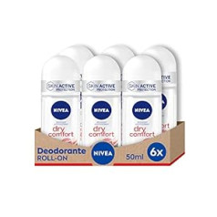 Nivea Dry Comfort Roll-On Gaisa atsvaidzinātājs, 6 x 50 ml, pretsviedru līdzeklis, ar dubultu aktīvo formulu ar dubultu elpošanu