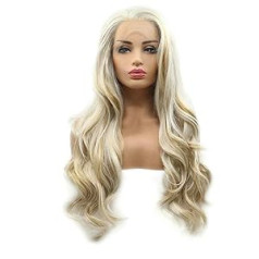 Rainahair Blonde Highlight Mežģīņu priekšējās parūkas Jauktas blondas Ombre Body Wave Sintētiskie mati Karstumizturīgi modes sieviete (61 colla) Blondīne/mežģīņu priekšējā parūka