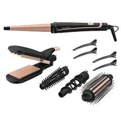 Rowenta CF4231 Infinite Looks 14-in-1 multistyler | Keramikas pārklājums | Foršs padoms | Ietver veidošanas piederumus (matu taisnotājs/krepinātājs/kērlings/karstā gaisa suka) un aksesuārus | Melns/Varš