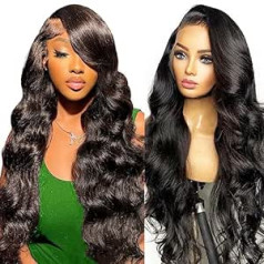 Beluck 5 x 5 HD mežģīņu priekšējā parūka Real Hair Body Wave 180 blīvuma afroparūka cirtaini cilvēka matu parūkas līme, melna parūka ar iepriekš noplūktu matu līniju 20 collas (50 cm)