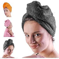 Llamaxy 100% Pure Organic Cotton Hair Towel Hair Drying Towels for Adults and Kids Hair Turban - Wrap Towel Hair Drying Quick Twist Quick Dry 3 Pack Grey + Pink