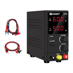 LONGWEI Laboratory Power Supply 60 V 5 A, Laboratory Power Supply, DC Power Supply 3-Digit LED Display, with 4 Pieces Multimeter Cable, Adjustable Power Supply for Arduino, Galvanised Set, DIY, Laboratory Power Supply