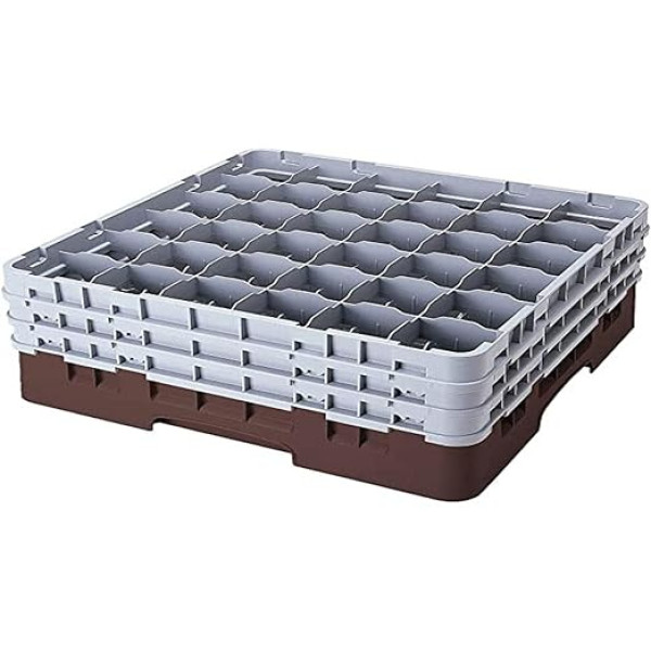 Cambro 36S638 kameras polipropilēna statīvs 7,3 cm diametra rokturim un tvertnēm, brūns, 1/1 izmērs, 36 nodalījumi, augstums 17,4 cm, iepakojums pa 3 g.