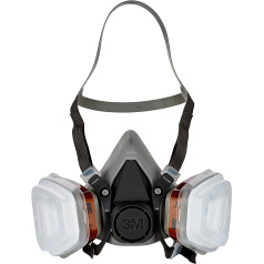 3M atkārtoti lietojama respiratora maska 6002C - pusmaska ar maināmiem filtriem pret organiskām gāzēm, tvaikiem un daļiņām - aizsardzība krāsošanas, krāsas izšļakstīšanās un mašīnas slīpēšanas laikā, komplekts: pusmaska + 2 filtri