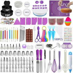 Cake Accessory Set, 542-Piece Baking Set with Springform Cake Moulds, Cake Plate Rotatable and Piping Bag, Tools for Decorating Cakes, Cake Baking Accessories for Beginners and Cake Lovers