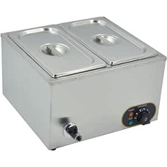 MOOTACO Electric Food Warmer Bain Marie Gastro GN Containers 1/3 x 2 Warmers Stainless Steel with Drain Tap 1500 W Electric Buffet Warmer Water Bath