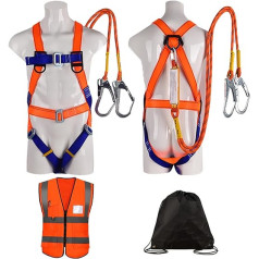 WEIKAXIMU Seat Belt Sets: 5 Point Fall Protection Belt, Full Body Fall Protection Belt, 2 Hooks, Safety Rope, Energy Absorber + Bonus: Reflective Vest & Backpack