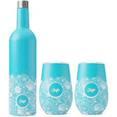 Sup Isolierte Weinflasche & Tumbler Set Edelstahl Weinkühler und Weinglas Geschenkset 750ml & 2x350ml Isolierte Weingläser Muscheln