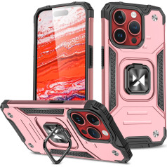 Bruņots futrālis ar pirkstu turētāju priekš iPhone 15 Pro Max Ring Armor, rozā zelta