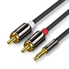 Kabeļa audio kabelis 3.5mm mini ligzda - 2RCA 2m melns