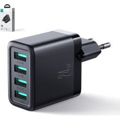 4x USB-A 24W 4,8A tīkla lādētājs, melns