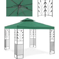 Lapenes dārza paviljons ar ornamentu, salokāms, 3 x 3 x 2,6 m, zaļš