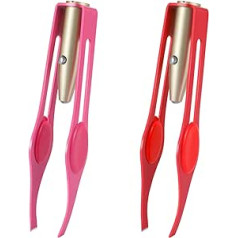 Fuyamp 2 x pincetes ar LED gaismu, matu noņemšana, izgaismotas pincetes, nerūsējošā tērauda pincetes vīriešiem un sievietēm, precīza uzacu skropstu matu noņemšana (sarkana+rozā)