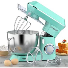 9.5 L Food Processor Kneading Machine 1500 W, DOBBOR Mixing Machine with Whisk, Dough Hook, Whisk, Splash Guard, 7 Speed Planetary Mixing System, Quiet and Multifunctional (Blue)