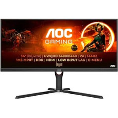 AOC Gaming U34G3XM — 34 collu WQHD monitors, 1 ms MPRT, 144 Hz, FreeSync Premium, HDR10 (3440 x 1440, HDMI, DisplayPort) melns